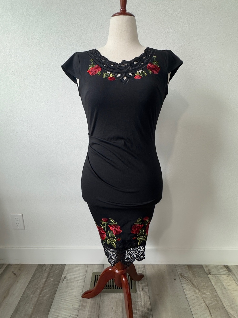 Black Floral Embroidered Two-Piece Dress Set
